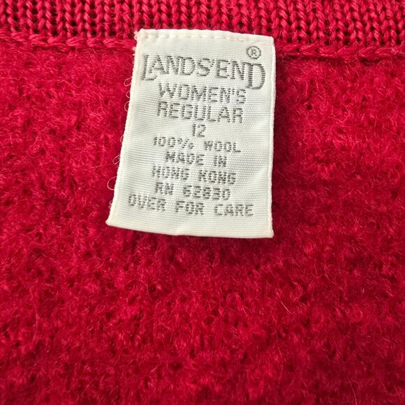 Lands' End 100% Wool Button Up Sweater Cardigan Red Vintage Size 12 - Picture 2 of 15